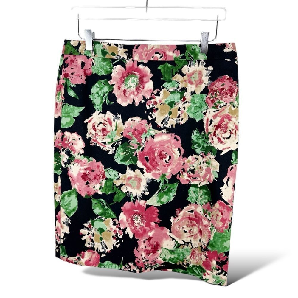 Talbots Cotton Skirt Womens Floral Pencil Skirt Straight Lined Black Pink‎ Green